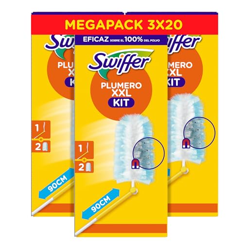 Swiffer XXL Kit colector de Polvo (1 Mango y 2 repuestos), Captura y atrapa hasta 3 Veces más Polvo y Cabello Que un Plumero Tradicional