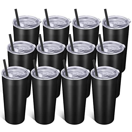 Image of VEGOND 20oz Tumbler Bulk with Lid and Straw 12 Pack, Stainless Steel Vacuum Insulated Tumbler, Double Wall Coffee Cup Travel Mug, Black