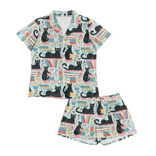 Image of Renewold Women's Short Sleeve Pajama Set Button Down Sleepwear with Notch Collar Soft Lounge Top and Shorts with Pockets