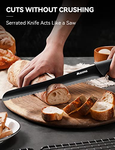 Midone Knife Set, 7 Pieces German Stainless Steel Kitchen Knife Set, With Sharpener & Acrylic Stand, Black #TOP3