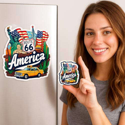 Image of Naxon America Country Theme Wooden Fridge Magnet (3x3 Inch) - Stylish Souvenir Gift | USA Travel Decor for Kitchen, Home & Office | Pack of 1 | Perfect Souvenir Gift | Fridge Magnet