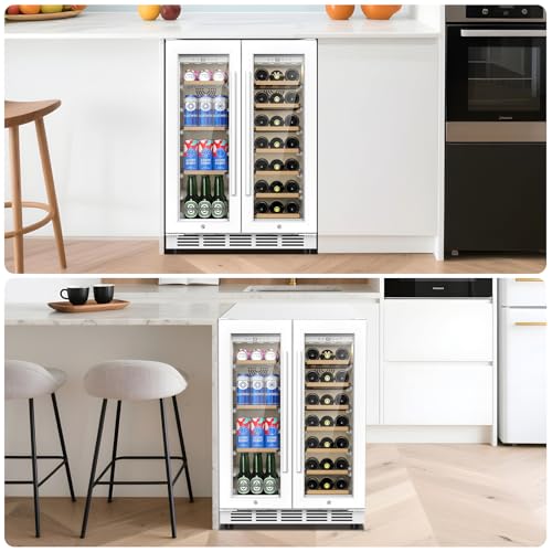 Image of 24 Inch Dual Zone Wine and Beverage Refrigerator - Under Counter Built-in /Free Standing Beverage Cooler with Glass Door,Beverage Fridge with Large Capacity, Advanced Cooling System, White