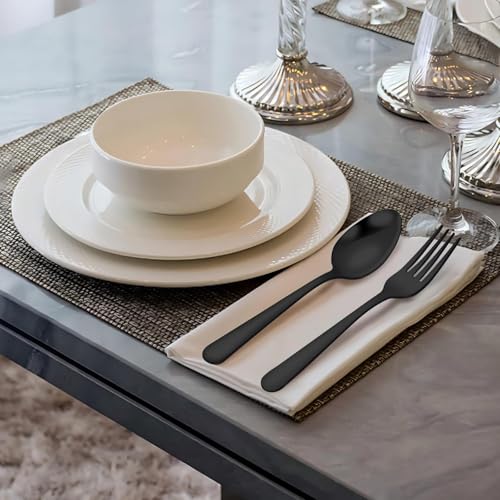 Image of Unokit 24-Piece Forks and Spoons Silverware Set - Forks and Spoons Food Grade Stainless Steel Silverware for Home, Kitchen and Restaurant, 12-Fork and 12-Spoon, Mirror Polished&Dishwasher Safe, Black