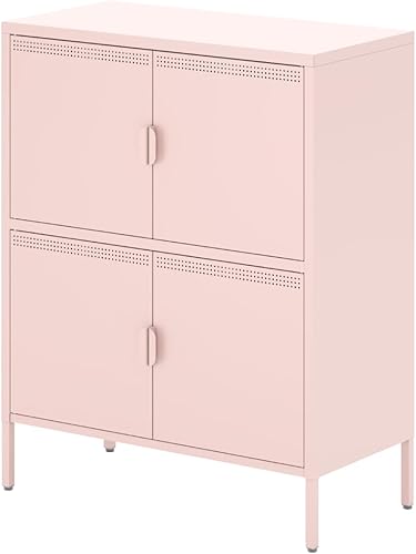 Armario de almacenamiento de metal con 4 puertas y estantes ajustables, aparador, armarios de almacenamiento de acero para oficina, garaje, sala de