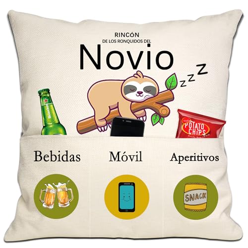 Imagen de Bommex Regalo Divertido para el Novio de la Novia de Dibujos Animados Funda de cojín 18x18 Pulgadas con 3 Bolsillos para el Novio Cumpleaños Día de San Valentín
