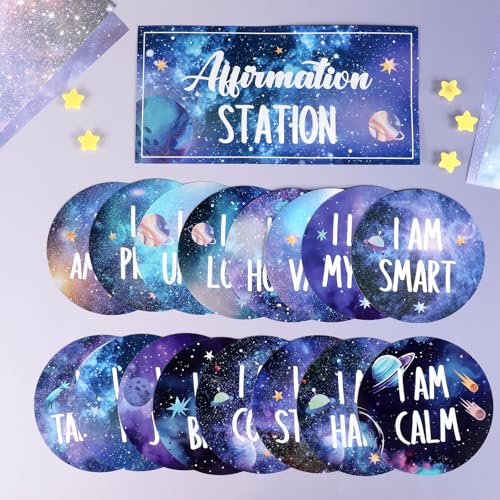 Image of Outer Space Affirmation Station Bulletin Board Set Positive Bulletin Board for Classroom Growth Mindset Decoration Inspirational Motivational Accent Cutouts for Home School Teacher Wall Mirror Supply