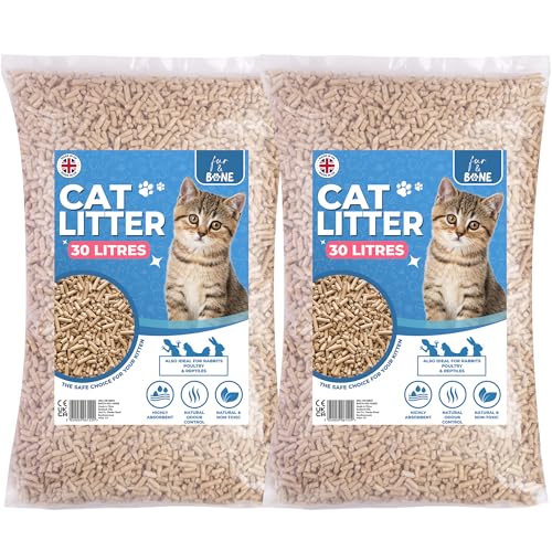 Fur & Bone 2 x 30L Cat Litter - Ultra Absorbent Biodegradable Wooden Pellets Natural Scent Odour Control Soft Bedding for Comfort Made from Virgin Wood - Scandinavian Timber Aroma