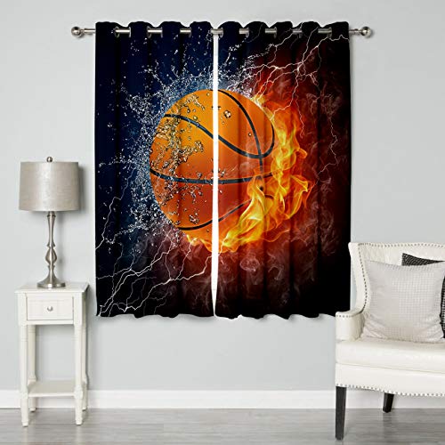 Cycoshower Thermal Insulated Window Treatment Blackout Curtains For Bedroom Living Room Abstract Water And Fire Basketball Grommet Window Curtains,Set Of 2 Curtain Panels #TOP26