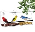 Window Bird Feeder with Strong Suction Cups and Seed Tray, Outdoor Birdfeeders for Wild Birds, Finch, Cardinal, and Bluebird. Large Outside Hanging Birdhouse Kits, Drain Holes, 3 Extra Suction Cups