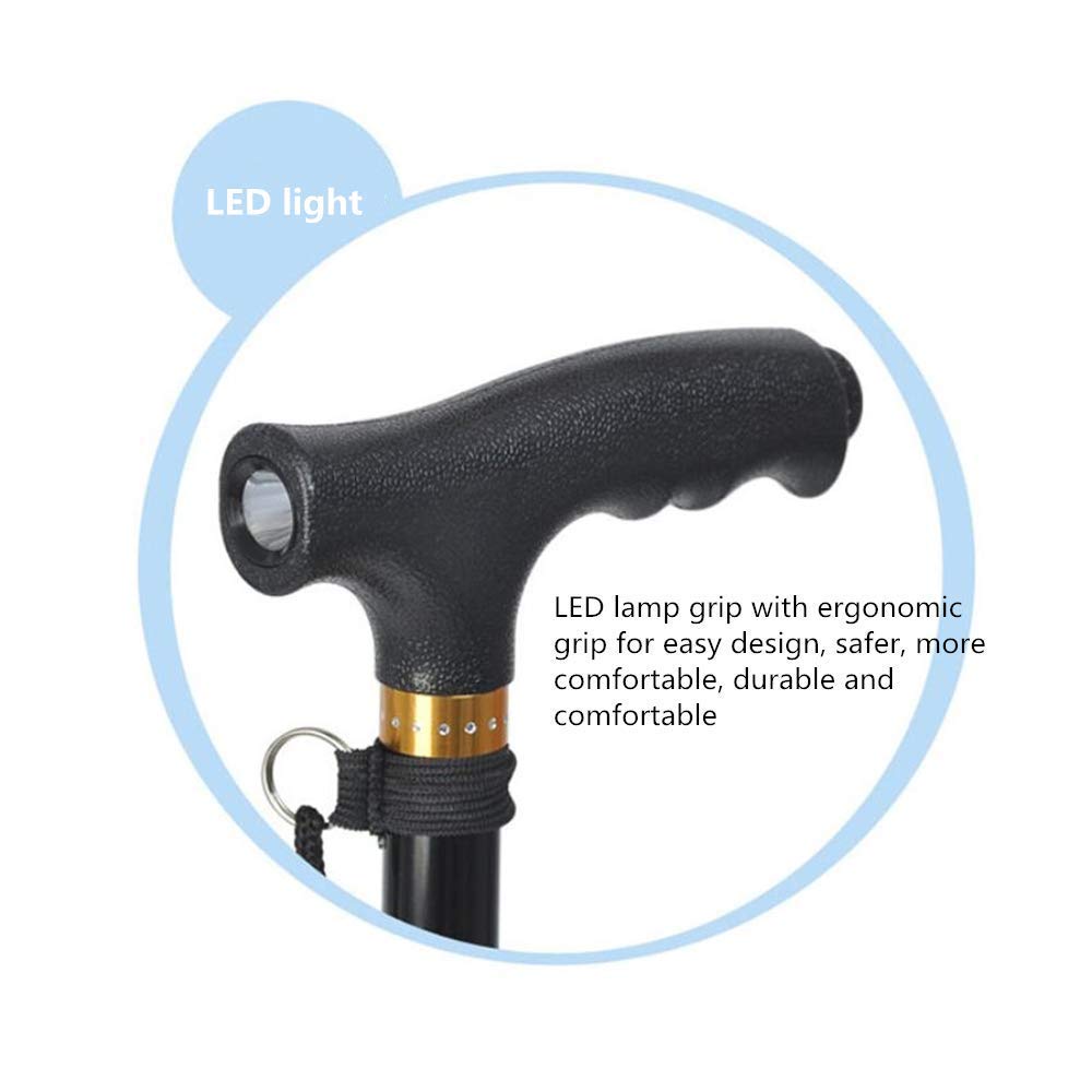 Muletas, Bastón con luz LED de Aluminio, empuñaduras en Las Cuatro Esquinas, Andador para Personas Mayores, 10 muletas Ajustables en Altura, livianas y duraderas Es Tan Amable de tu Parte