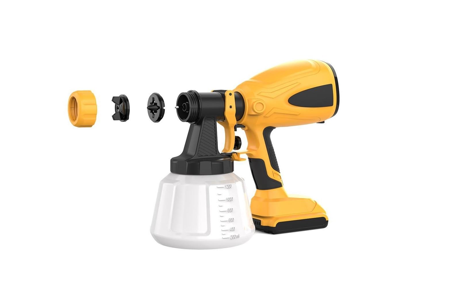 Pistola Rociadora, Pistola pulverizadora de pintura portátil con batería litio, eléctrica y antifugas for uso doméstico(Yellow,Two batteries and one charger)