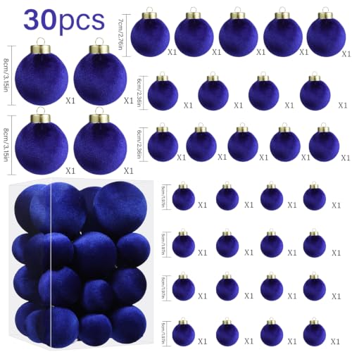 Wironlst 30pcs Velvet Christmas Ornaments, Shatterproof Tree Balls(Blue) - image 2