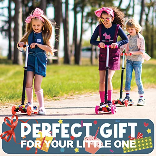 Image of 3-Wheel Kick Scooter for Kids Ages 3-8 Lean-to-Steer Toddler Scooter with Extra Wide Light Up Wheels, 4 Adjustable Heights, Foldable Scooters for Boys & Girls, Max Weight 110lbs (Green2)