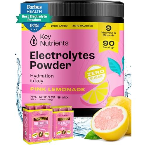 KEY NUTRIENTS Multivitamin Electrolytes Powder No Sugar – Fresh Pink Lemonade Electrolyte Powder – Endurance & Energy Supplement – Hydration Powder – No Calories – 90 Servings – Made in USA