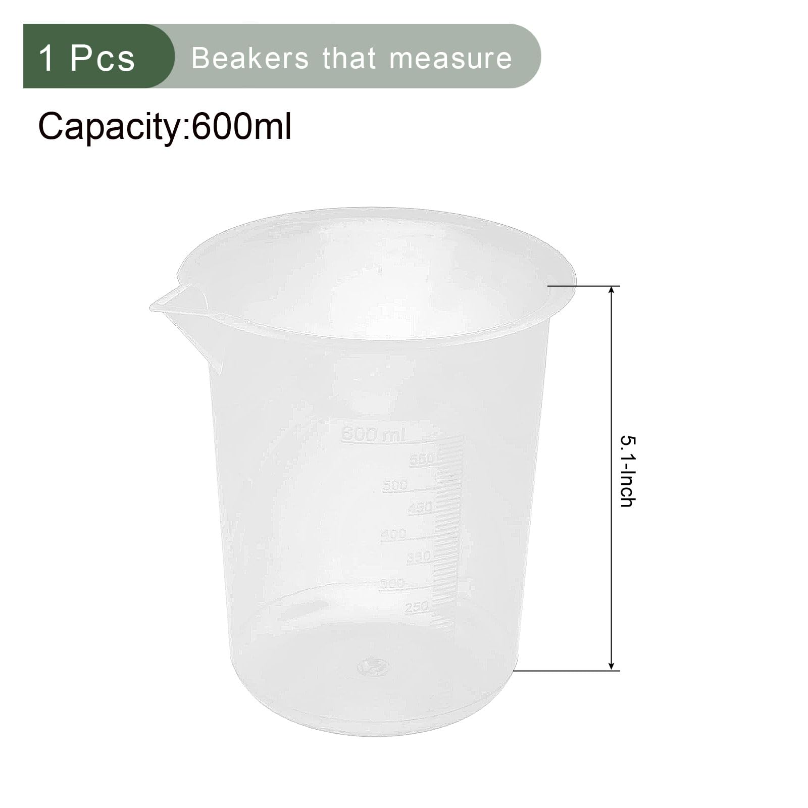 YOKIVE 1 Pcs Plastic Beaker, Laboratory Use | Liquid Measuring Cup, Great for Lab, Kitchen, Daily Use (Clear White, 600ML)