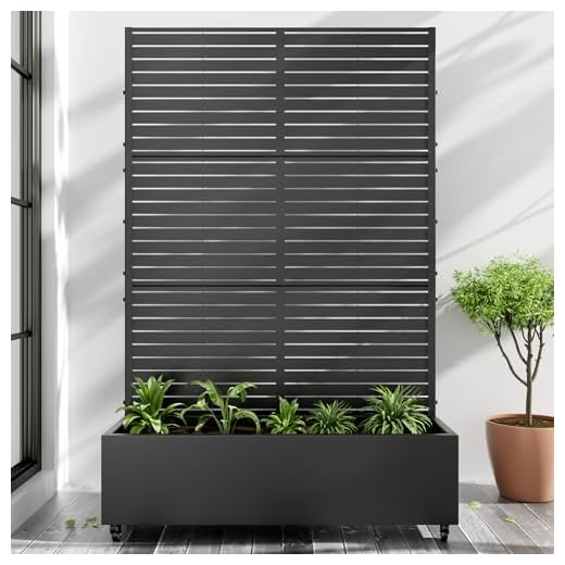 21+ Creative Balcony Privacy Ideas You’ll Love 4 Casaphoria Metal Raised Garden Bed with Trellis and Wheels, 72"x47"x16" Planter Box for Climbing Plants, Vegetables & Vines, Features Drainage Holes and Privacy Screen (Black-Louvered)