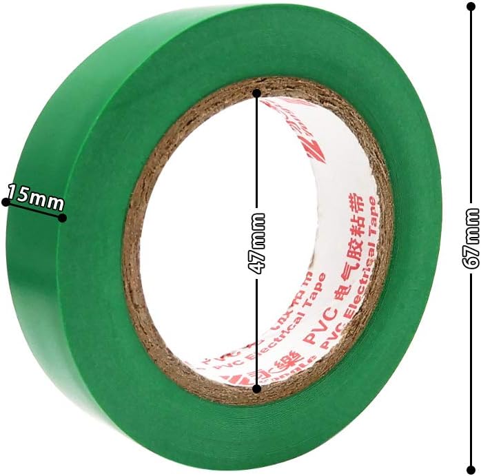 10 Rolls PVC Electrical Tapes, Maveek Self Adhesive Waterproof Insulation Green Tapes, Rated up to 600 Volts and 176 °F, 15mmx18m(0.6" x 59ft)