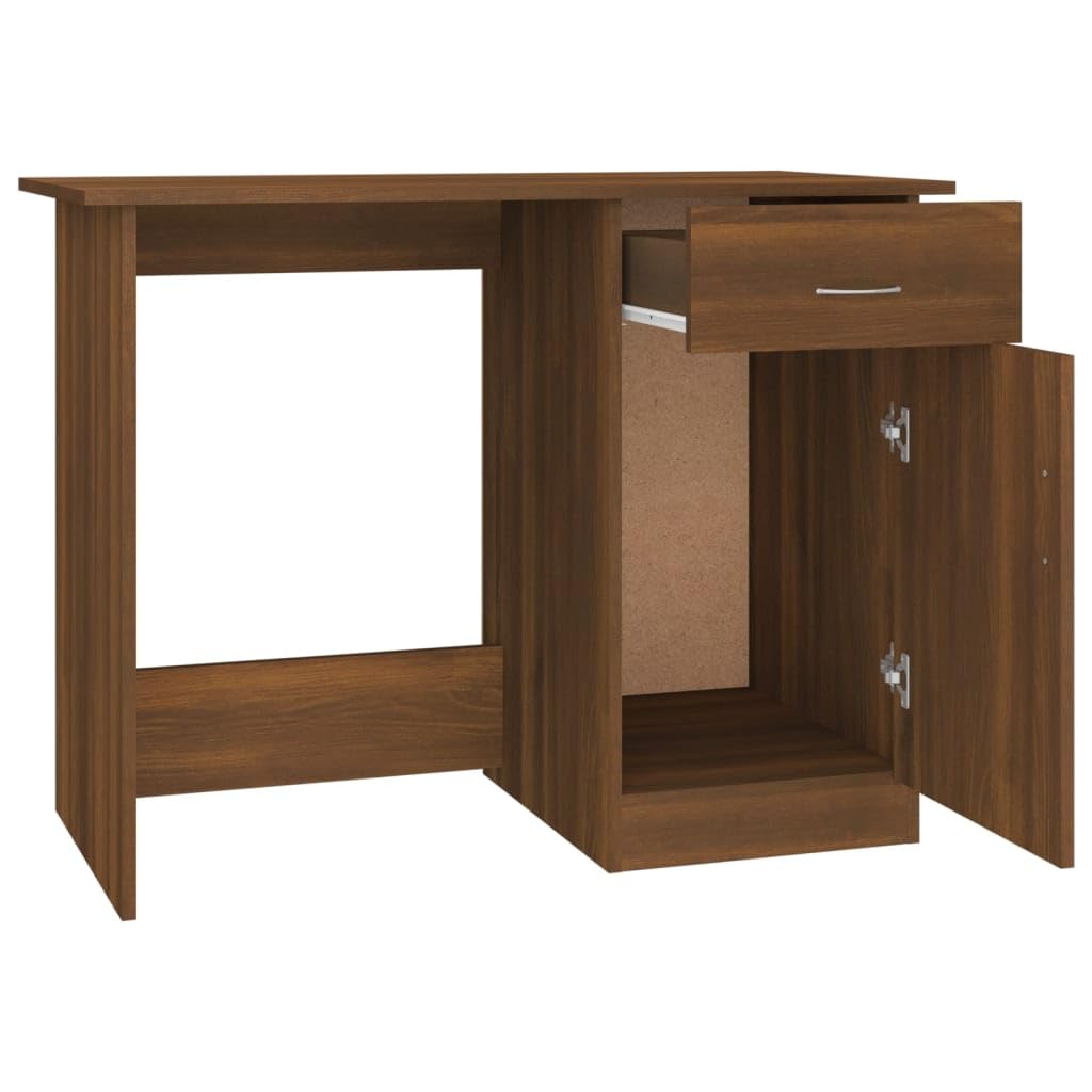 vidaXL Escritorio Cajón Mueble Oficina Dormitorio Mesa Estudio Ordenador Almacenamiento Estante de Madera Contrachapada Marrón Roble