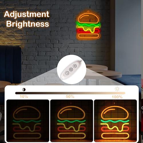 Image of Attivolife Hamburger Neon Sign for Wall Decor, Light up Delicious Food Hamburg LED Lamp with Dim USB Powered, Unique Business Fast Food Shop Restaurant Decoration, Christmas Day Birthday Party