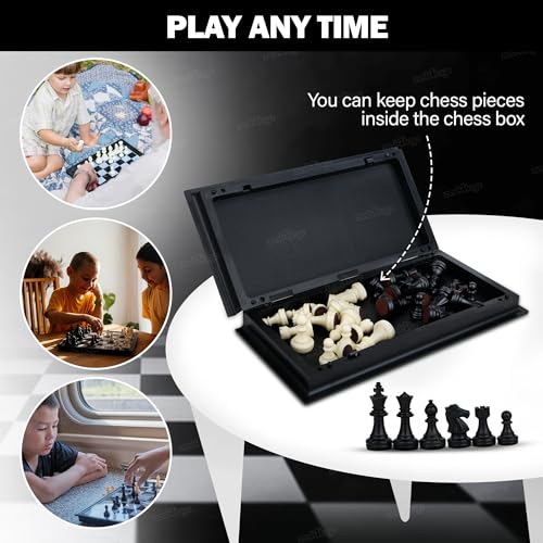 Image of Zest 4 Toyz Magnetic Chessboard Game Set for Kids Travel Portable Case Chess Set with Folding Board 2 Players Travel Toys for Kids and Adults (Black and White)