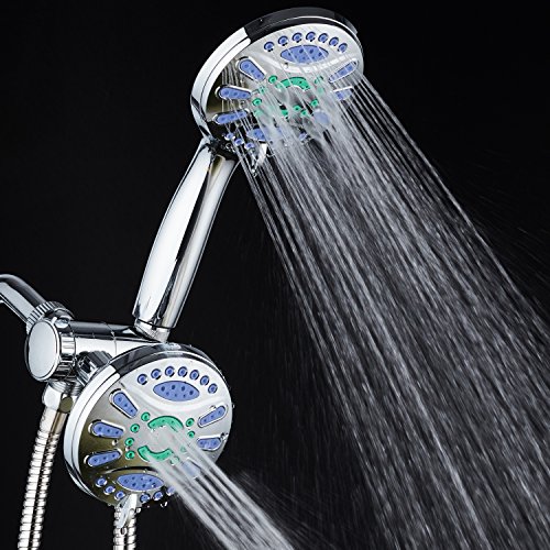 AquaStar Elite 3-in-1 High-Pressure 48-mode Spa Shower Head Combo with Microban Antimicrobial Anti-Clog Jets for More Power & Less Cleaning! Extra-Long 5 ft. Stainless Steel Hose. All Chrome Finish