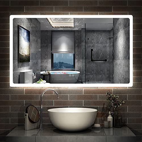 AICA Miroir de Salle de Bain avec Éclairage et Bluetooth, Miroir Mural LED Anti-Buée, Dimmable à 3 Couleurs de Lumière, Miroir de Salle de Bain Réglable avec Éclairage- 120 x 70 cm Cover