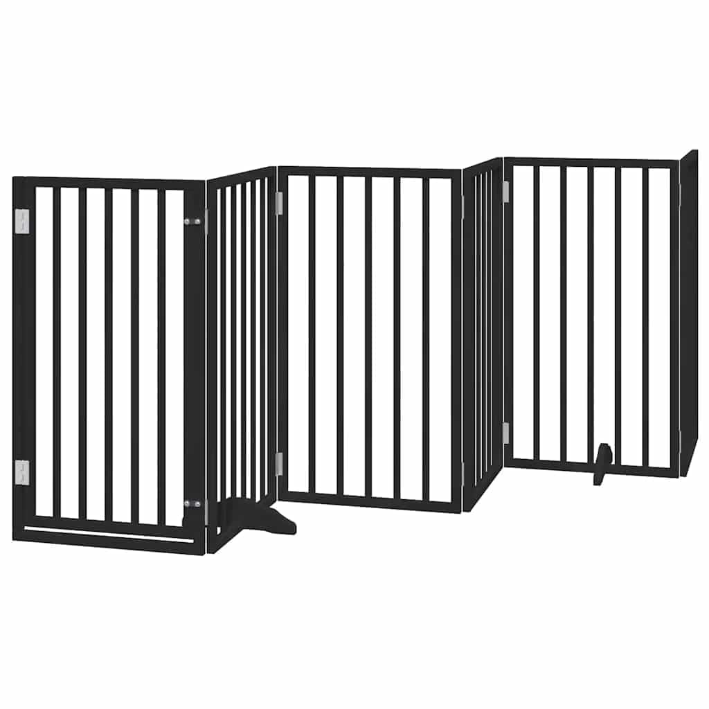 vidaXL Dog Gate with Door Foldable 6 Panels Black 300 cm Poplar Wood — image 1