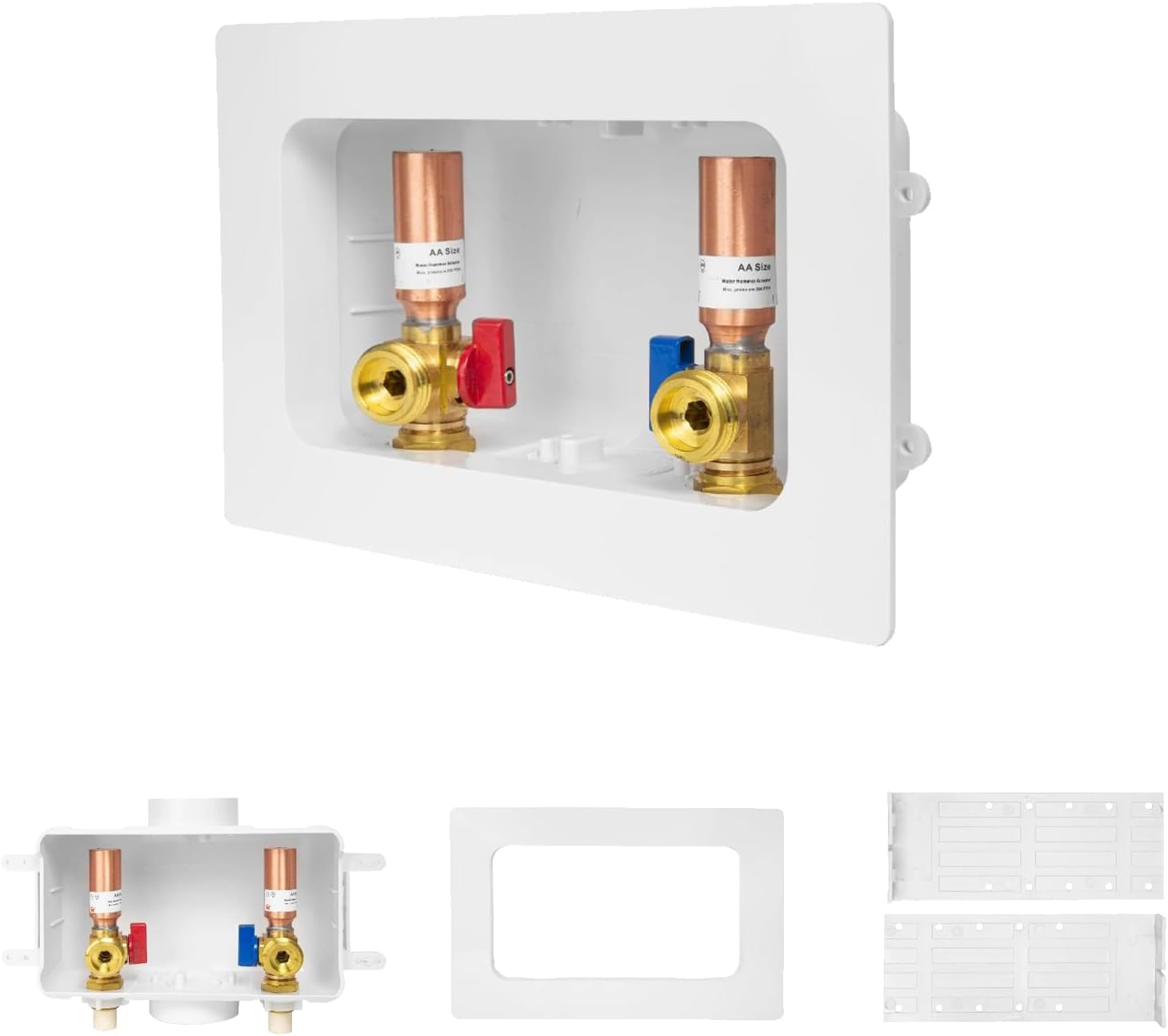 1-PACK GUOFIS Washing Machine Outlet Box with Center Drain,PEX Laundry Washer Box with Copper Water Hammer Arrestor (1/2"CPVC Connection Inlet X 3/4"MHT Outlet)