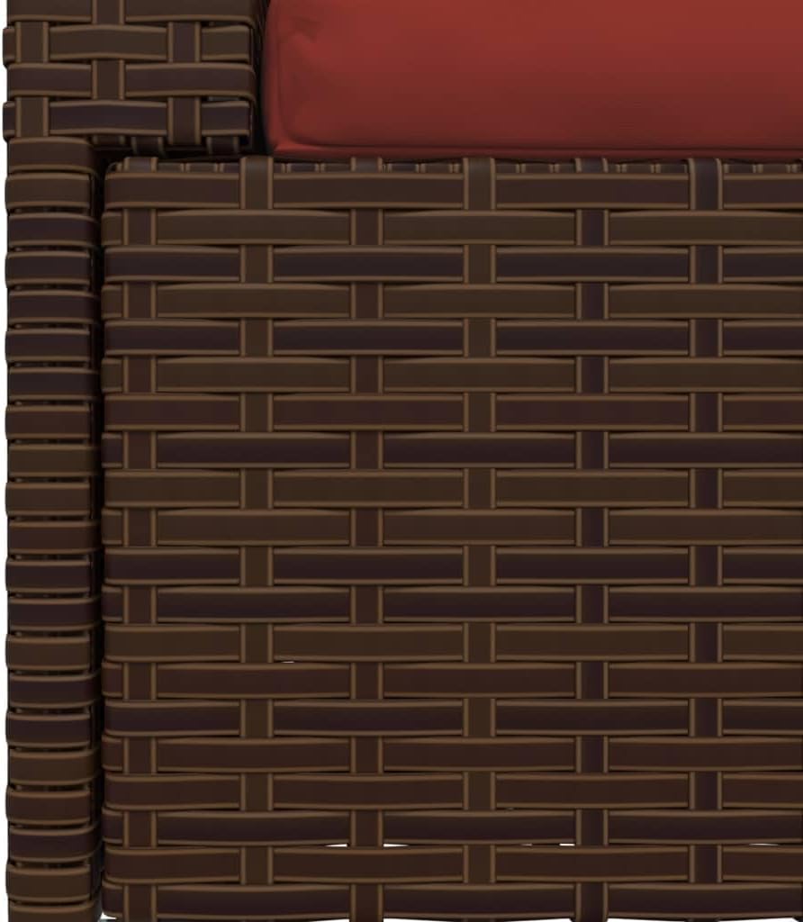 vidaXL 2-Seater Sofa Brown Poly Rattan with Cinnamon Red Cushions