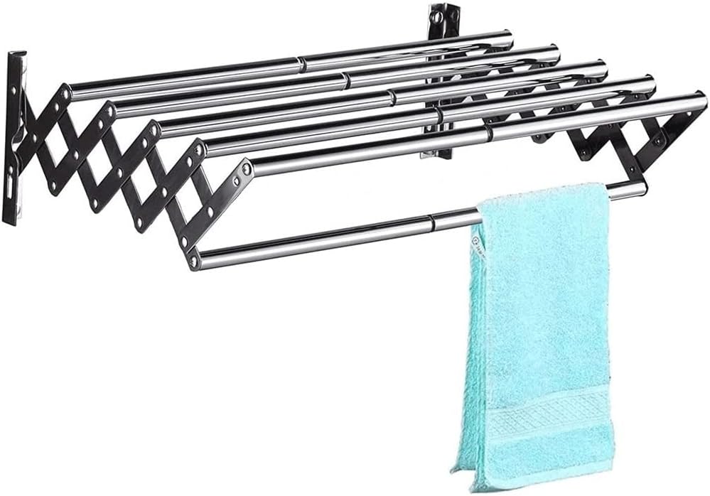 Retractable Wall Mounted Laundry Drying Rack Foldable Accordion Design Stainless Steel Indoor/Outdoor Clothes Hanger Space Saving Clothesline for Home