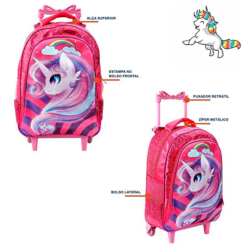 Kit Mochila Escolar Infantil Unicornio My Little Poney Com Rodinhas