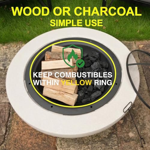 Image of Round Wood Burning Concrete Outdoor Fire Pit for Patio (Round 3) | Heat Resistant MGO Cement Material,BBQ Grill Firepit,Family S'mores Fun,for Garden Backyard Barbecue,Outdoor Gatherings