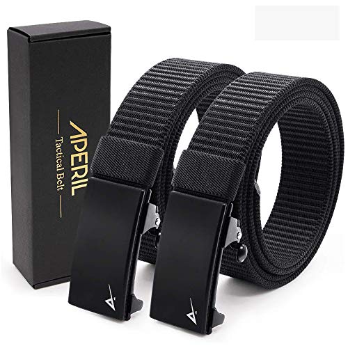 APERIL Herren Taktischer Gürtel, 2er-Pack Militärstil Verstellbares Gurtband Nylon-Gürtel Arbeitsgürtel Sportarten Geschäft (2er Schwarz, 1,25 Breite)