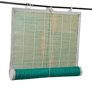 GoKoo Natural Bamboo Curtain/Roll-up Blinds for with Rain Sun Dust Privacy & Cold Protection for Window,Door,Balcony with Green Net (3 Ft Width x 4 Ft Height - Pack of 1)