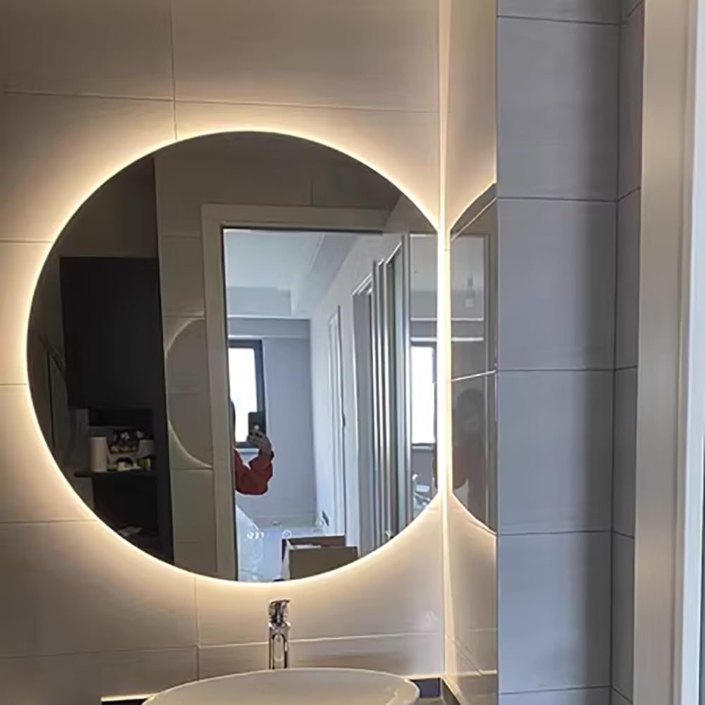 Regulowane lustro łazienkowe przeciwmgielne 100 cm LED lusterko do makijażu półokrągłe szkło konstrukcja łatwa instalacja lewe cięcie nowoczesne oświetlenie idealne do makijażu i pielęgnacji