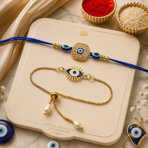 Image of Dreamica Designer Bhaiya Bhabhi Rakhi Set, God Standee Showpiece, Fridge Magnet, Greeting Card and Tilak Set| Best Rakhi Gift for Brother