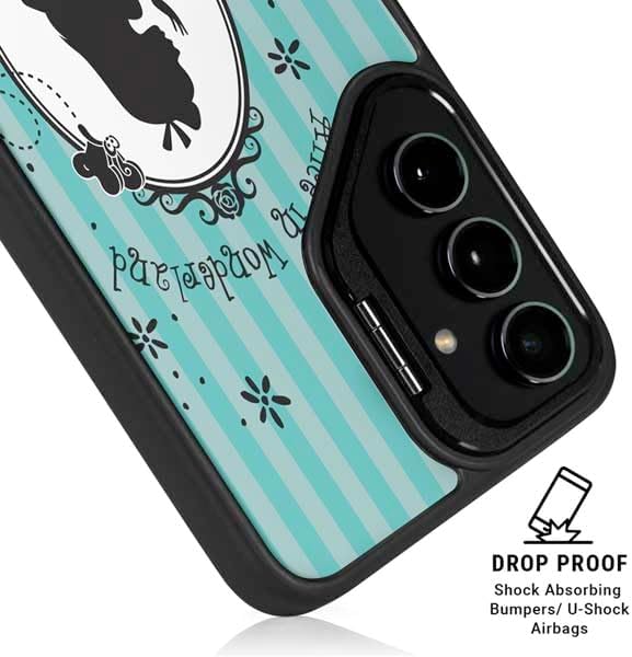 Skinit Kickstand Phone Case Compatible with Galaxy S24 Plus - Officially Licensed Disney Alice in Wonderland (Animated) Silhouette in The Mirror Design