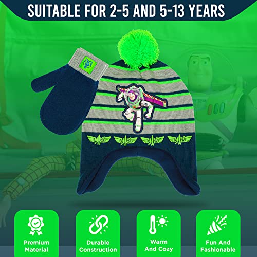 Image of Disney Toy Story Buzz Lightyear Toddler Winter Hat and Snow Gloves for Boys 2 Pc. Set, Soft Mittens with Warm Pom-Pom Beanie