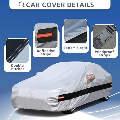 Image of Holhtly Car Cover Custom Fit for Honda Accord, Car Covers for Automobiles All Weather Waterproof Sun Snow Rain Wind Dust Protection, Outdoor Car Cover Gray & Black