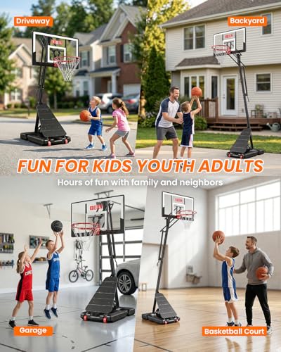 Image of IGL Basketball Hoop Outdoor 40 /44 /47 Inch, Height Adjustable 5.3-10 FT, Portable Basketball Goal with Shatterproof Backboard for Kids Teens Adults, Backyard Driveway