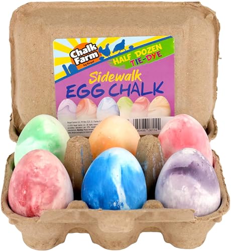 Chalk City Sidewalk Egg Chalk, 6 Count, Assorted Colors, Non-Toxic, Washable, Art Set (Tie Dye)