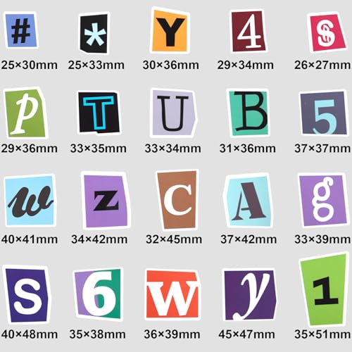 YALOJE 200pcs Alphabet Number Stickers, Waterproof Magazine Letter Stickers for Scrapbook, Vintage Self Adhesive Letters Numbers Decals for Notebook, Water Bottle, DIY Crafts (2 Sheets)