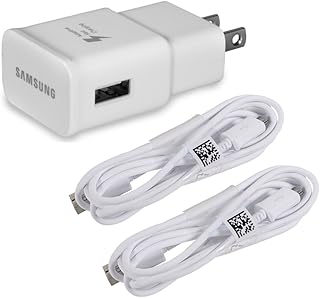 Samsung Adaptive Fast Charging USB Wall Charger + Micro USB 2.0 Charging Data Cable (2 Pack) for Galaxy S7 Active / S7 Edge / S7 / Grand Prime / J7 Prime / Z2 / C5 / C7 / J3 V / Express 3 / Express Prime / Tab A 10.1 (2016) / Tab A (2016) / J2 (2016) / J5 (2016) / Tab E Lite 7.0 / A5 (2016) / S5 Neo and more