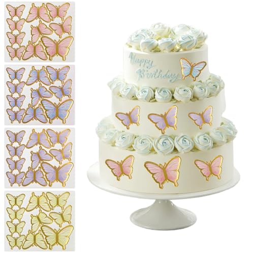 40 Piezas Mariposas para Decoración de Tartas, Adornos para Tartas de Mariposa, Mariposas Decoración de Pastel, para Decoración para Tarta de Cumpleaños para Fiestas (4 colores)