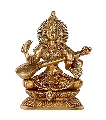 Radhika Poojan Bhandar Astadhatu- Brass Shree Maa Saraswati Idol (3 Inch Height)