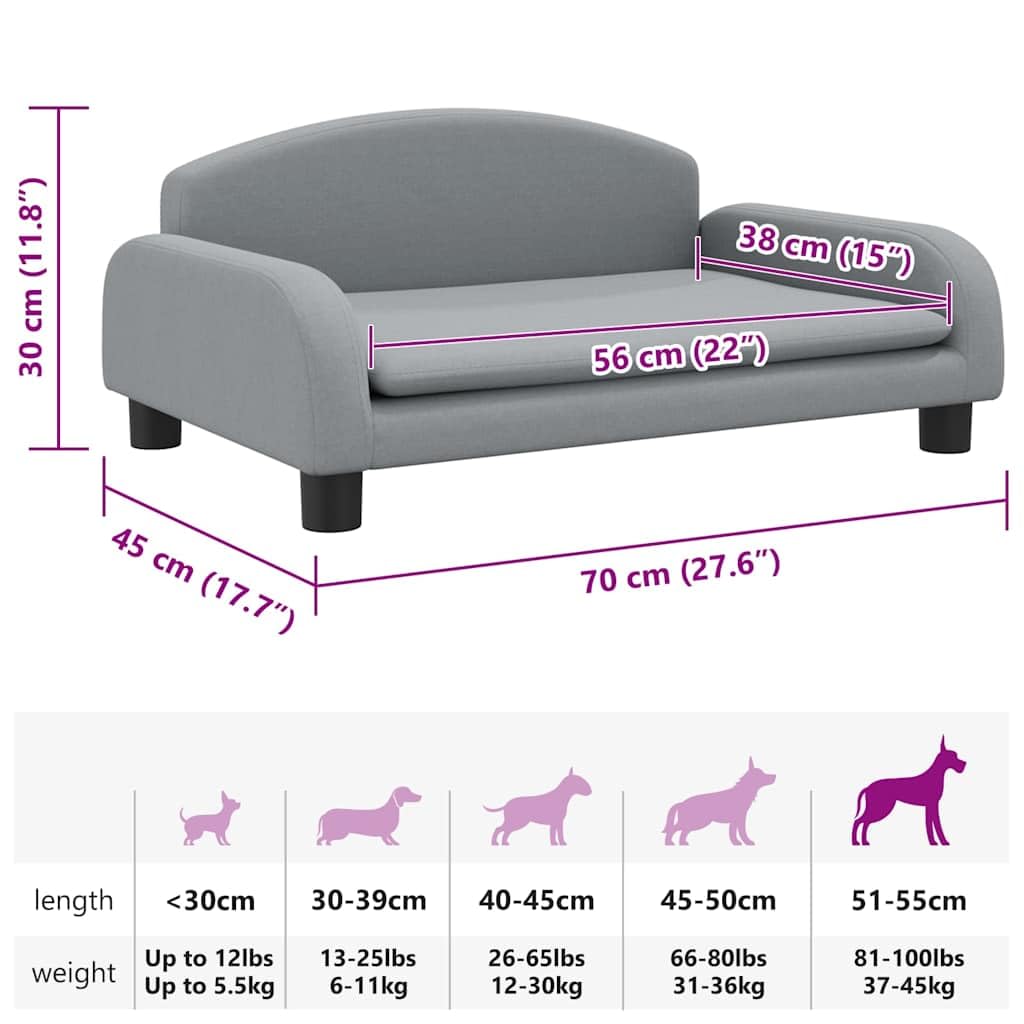 Sofá para perros de tela, gris claro, 70 x 45 x 30 cm, cama para perros | Sofá para mascotas resistente con marco de madera de pino y acolchado suave para tu salón.