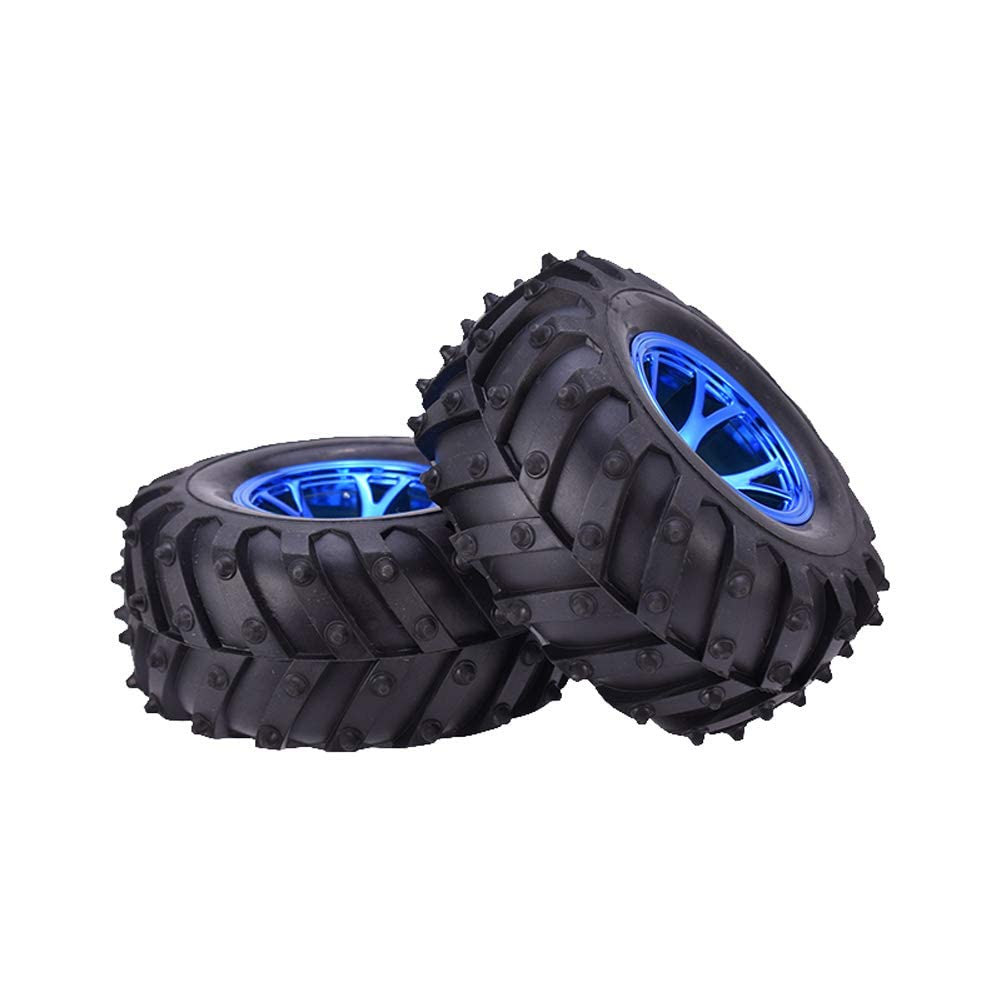 KINGCOO 4Pcs 125mm Pneus en Caoutchouc,RC Monster Truck Pneus Roues en Plastique pour 1/10 RC Voitures de Crawler Camions Truggy pour HSP HPI Tamiya Kyosho (Y-Formée Bleu)