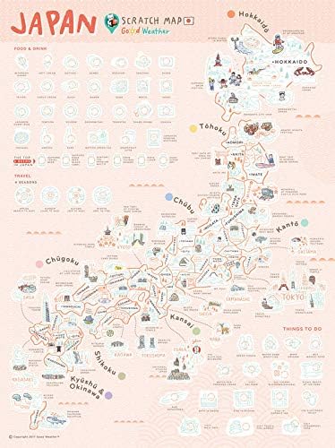 Good Weather Scratch Off Map Japan Decorative Art Poster Wall Decoration Food Landmark Visiting Travel Memory Japan Cuisine Attractions Tokyo Tower sushi