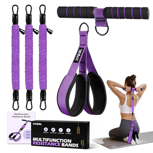 Image of Multifunctional Portable Pedal Resistance Band with Handle for Women - 3 Adjustable Tubes for Core(30 /40 /50LB), Abs, Arm & Leg Workouts | Home Gym Equipment