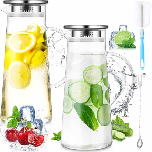 Recopilación de Jarro disponible en línea. 35 Jarra de Vidrio-2PCS,Jarra de Agua de Vidrio con Tapa de Acero Inoxidable,1.5 litros, Resistente al Frío y al Calor,.con Cepillo de Limpieza y Varilla Agitadora,Adecuado para...